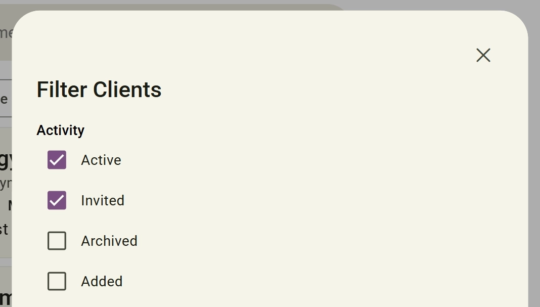 Apply client filters screenshot